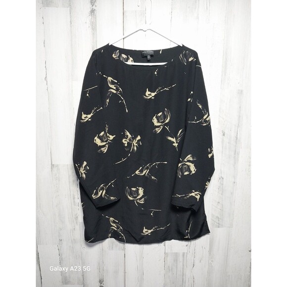 Halston Heritage Tops - HALSTON Lifestyle Round Neck Top Black Beige Floral Sz 1X Cap Sleeve